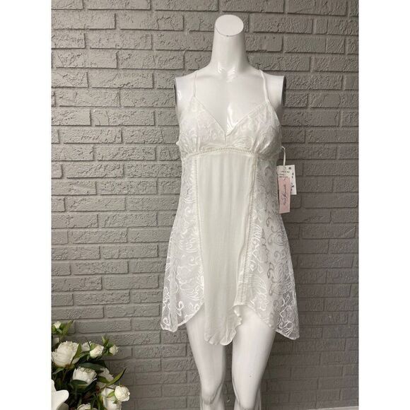 Linea Donatella Women White Flower Sheer Lace Lingerie Nightgown Size S NWT - Picture 3 of 11